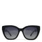 Black cat-eye sunglasses with dark lenses on a white background