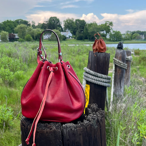 Leather Mini Bucket Satchel Bag Chianti