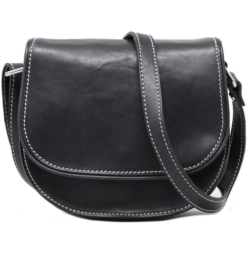 Floto Chianti Leather Saddle Bag Crossbody in Black.