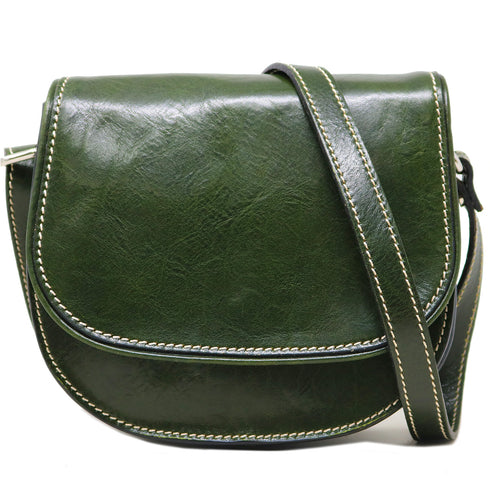Floto Chianti Leather Saddle Bag Crossbody in Green.