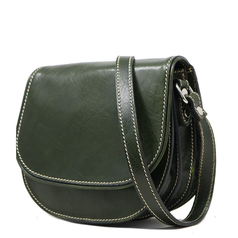 Floto Chianti Leather Saddle Bag Crossbody in Green. 2