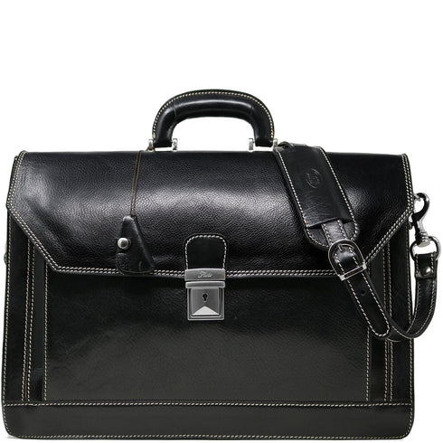 Floto Italian Leather Briefcase Attache Venezia 3 Gusset 3 black