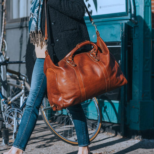 Leather Travel Duffle Bag Roma shoulder strap