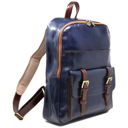 Leather Backpack Floto Italian Sabina Laptop Knapsack Shoulder Bag in Blue and Brown 2