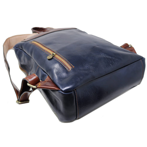 Leather Backpack Floto Italian Sabina Laptop Knapsack Shoulder Bag in Blue and Brown. 3