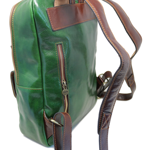 Leather Backpack Floto Italian Sabina Laptop Knapsack Shoulder Bag in Green and Brown 4