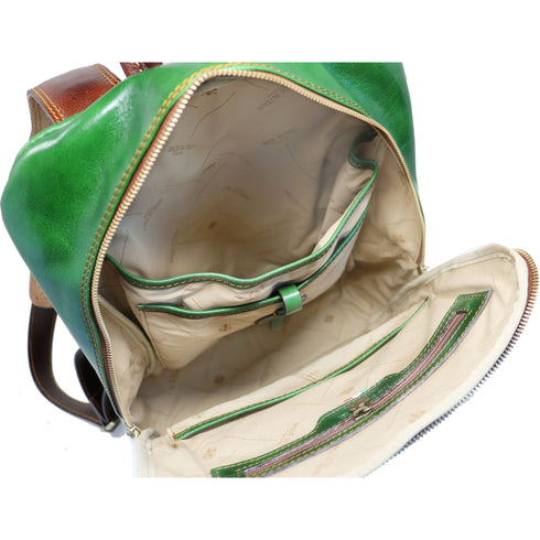 Leather Backpack Floto Italian Sabina Laptop Knapsack Shoulder Bag in Green and Brown 3