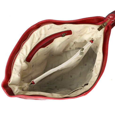 Floto Italian Leather Shoulder Handbag Tote Bag Sardinia red inside