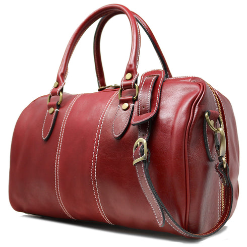 Floto Italian Leather Venezia Mini Duffle Carryon Bag red