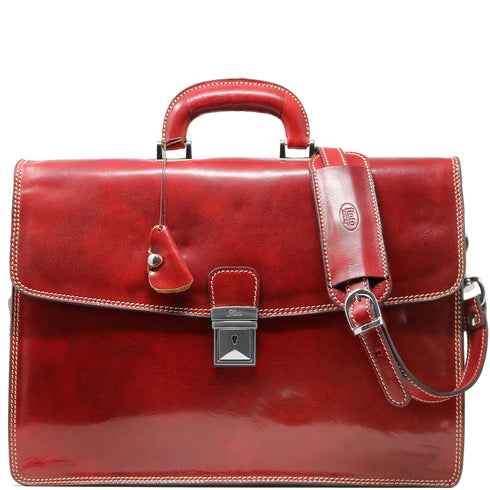 Milano Leather Briefcase in Tuscan Red
