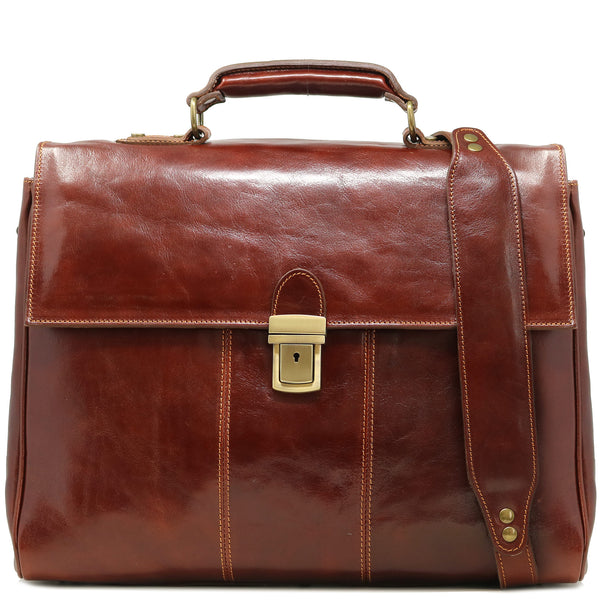 Floto Venezia Leather Laptop Briefcase in Brown 1