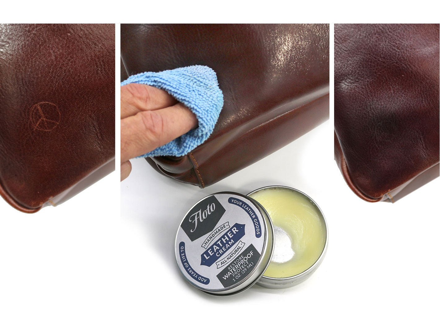 The beauty of our hand stained leather is that scratches can be rubbed out with our specially formulated Floto leather cream.