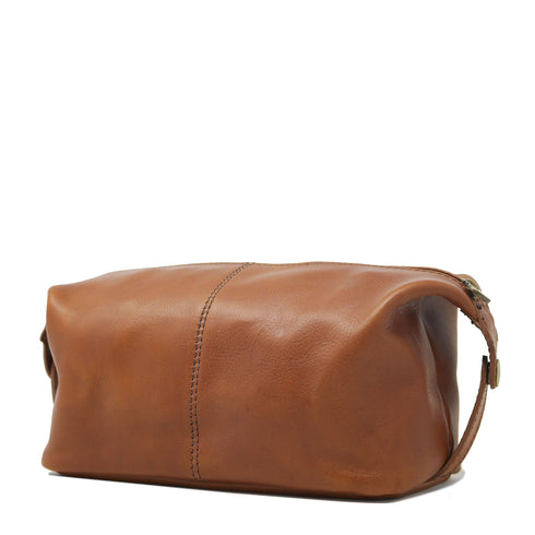 Floto Italian Venezia leather dopp kit toiletry bag brown tobacco