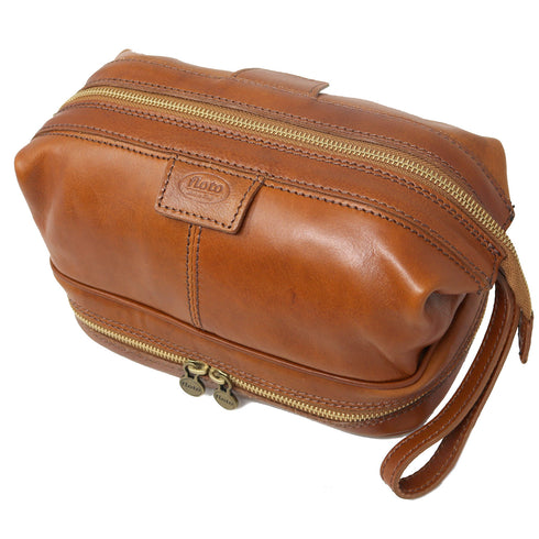 Floto Italian Positano leather drop bottom dopp travel kit bag Tobacco Brown 2