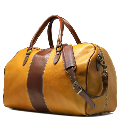 Floto Italian Leather Venezia Duffle Travel Bag Luggage yellow and brown side