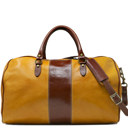yellow and brown leather duffle bag floto venezia