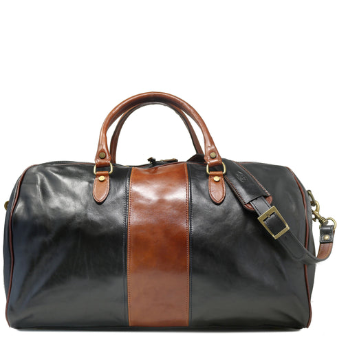 Floto Italian Leather Venezia Duffle Bag in Brown and Black - London