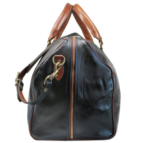 Floto Italian Leather Venezia Duffle Bag in Brown and Black - London 2