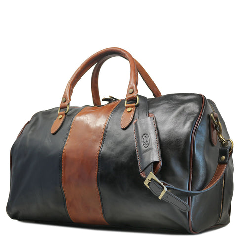 Floto Italian Leather Venezia Duffle Travel Bag Luggage black and brown