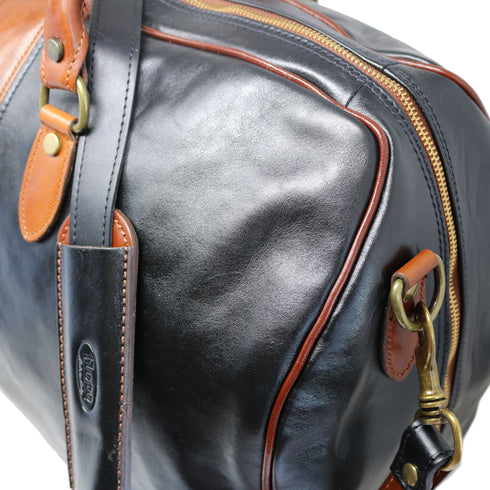 Floto Italian Leather Venezia Duffle Bag in Brown and Black - London 5