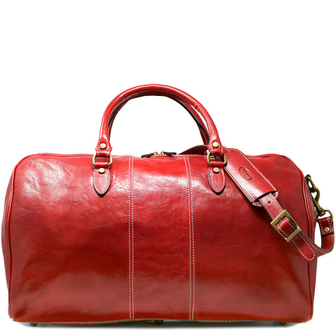 Floto Italian Leather Venezia Duffle Travel Bag Luggage red