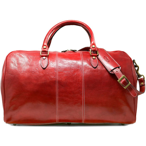 Floto Italian Leather Venezia Duffle Travel Bag Luggage red