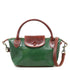 Floto Gattane Green handbag with brown handle and strap on a white background