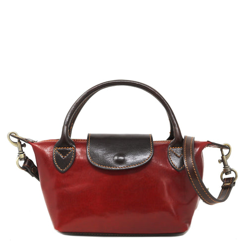 Floto Gattane Red handbag with brown handle and strap on a white background