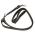Brown leather crossbody strap  with metal clips on a white background