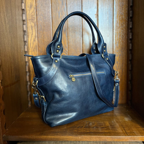 Floto Italian Leather Shoulder Bag Women's Taormina Handbag in Blue 2