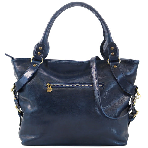 Floto Italian Leather Shoulder Bag Women's Taormina Handbag in Blue