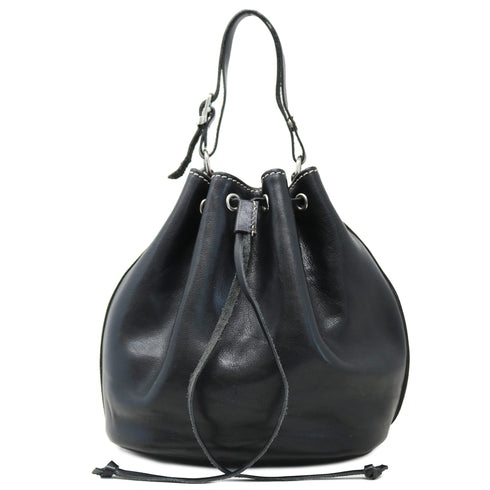 Leather Mini Bucket Satchel Bag Chianti black