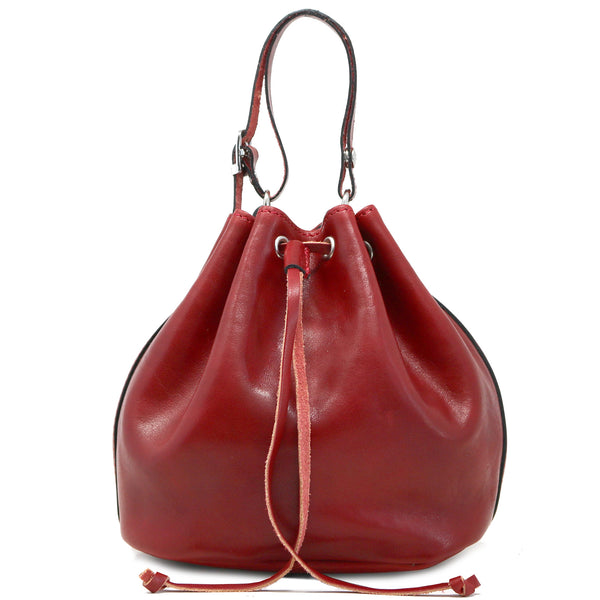 Leather Mini Bucket Satchel Bag Chianti Red