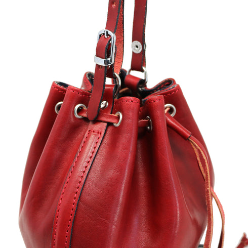 Leather Mini Bucket Satchel Bag Chianti  red 3