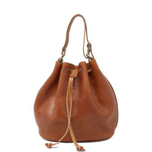 Leather Mini Bucket Satchel Bag Chianti brown