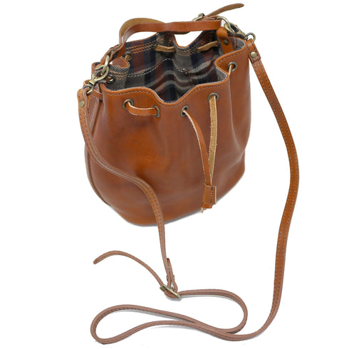Leather Mini Bucket Satchel Bag Chianti  brown 4