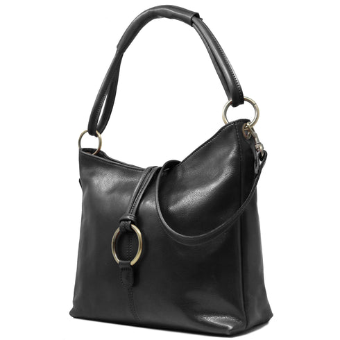 Italian Leather Shoulder Bag Floto Tavoli Tote black 2