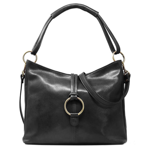 Italian Leather Shoulder Bag Floto Tavoli Tote black