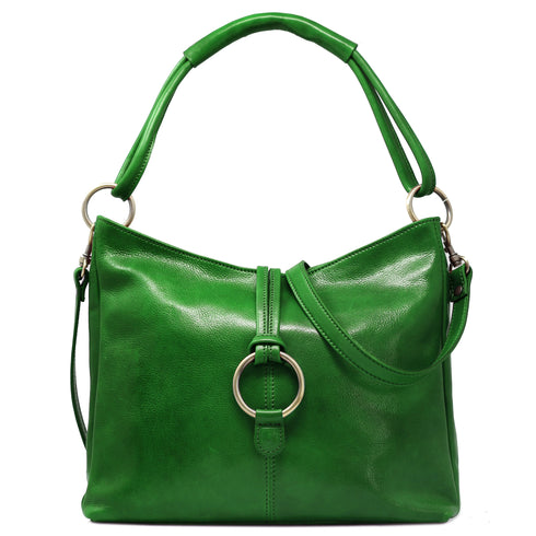 Italian Leather Shoulder Bag Floto Tavoli Tote Green