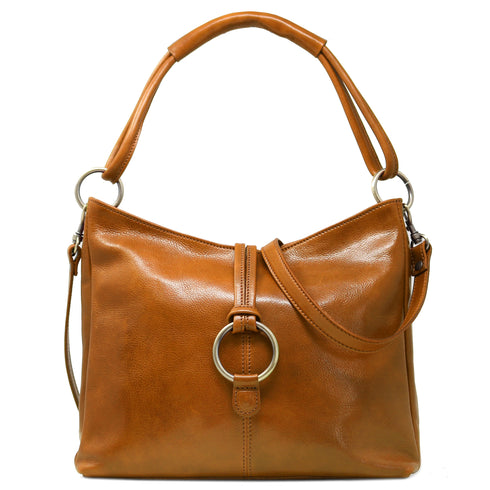 Italian Leather Shoulder Bag Floto Tavoli Tote Olive Honey Brown