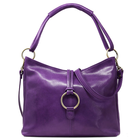 Italian Leather Shoulder Bag Floto Tavoli Tote Purple 1