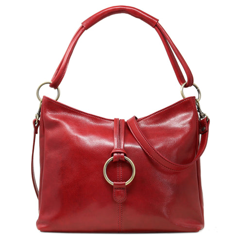 Italian Leather Shoulder Bag Floto Tavoli Tote Red