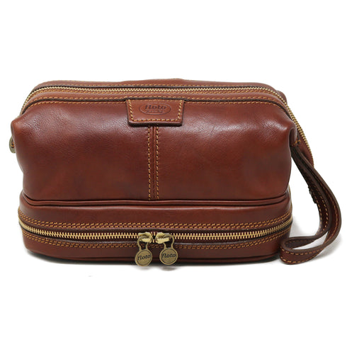 Floto Italian Positano leather drop bottom dopp travel kit bag brown 1
