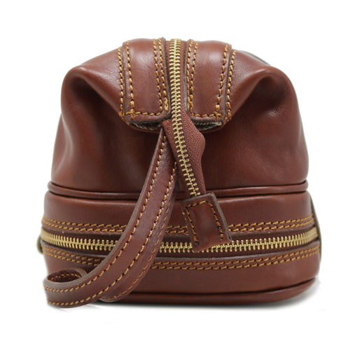 Floto Italian Positano leather drop bottom dopp travel kit bag brown 2