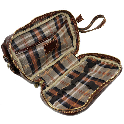 Floto Italian Positano leather drop bottom dopp travel kit bag brown inside 2