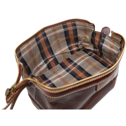Floto Italian Positano leather drop bottom dopp travel kit bag brown inside 1