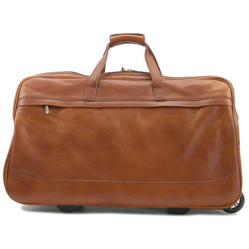 Floto Milano Italian leather rolling luggage duffle travel bag tobacco brown 2