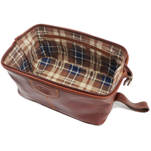 Floto Italian Venezia Dopp Toiletry Bag Travel Shave Kit brown inside