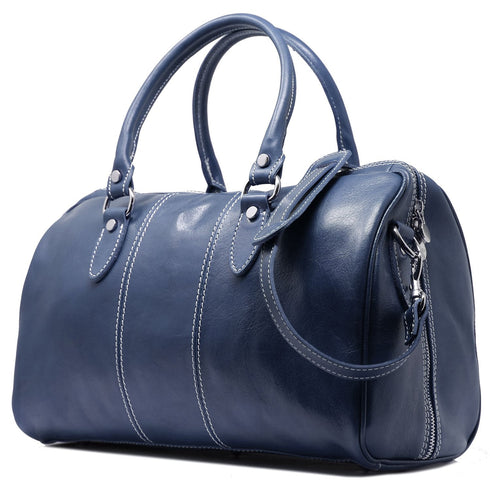 Floto Italian Leather Venezia Mini Duffle Carryon Bag Blue