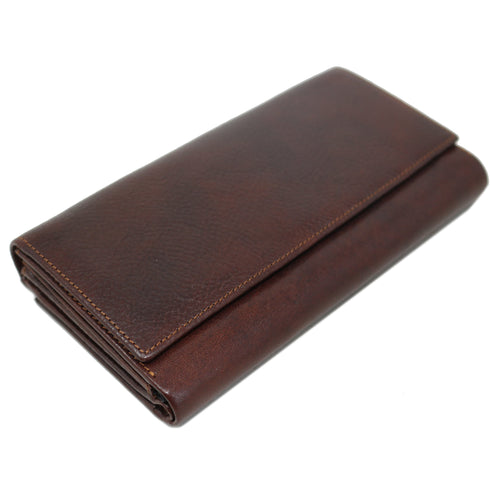 Roma Continental Checkbook Leather Wallet Brown 1